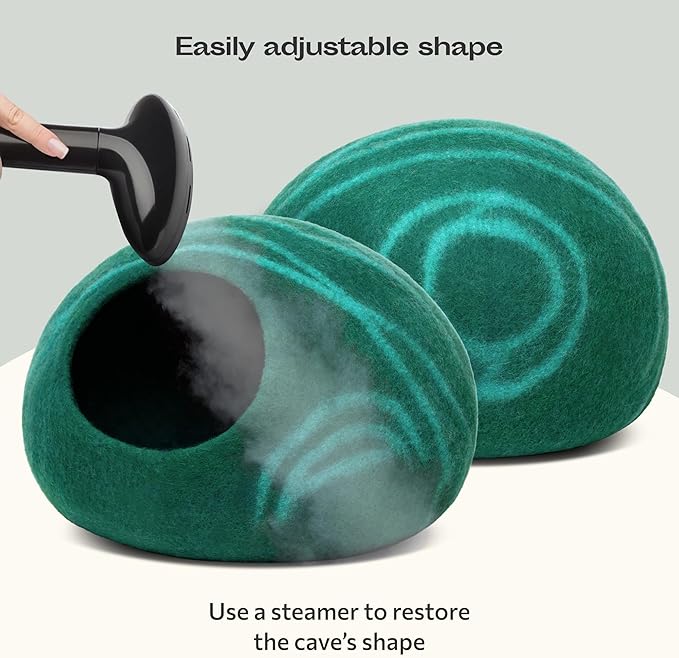 MEOWFIA Cat Cave – Premium Felt Cat Bed for Indoor Cats, Handmade 100% Merino Wool (Dark Shades) (Medium, Emerald)