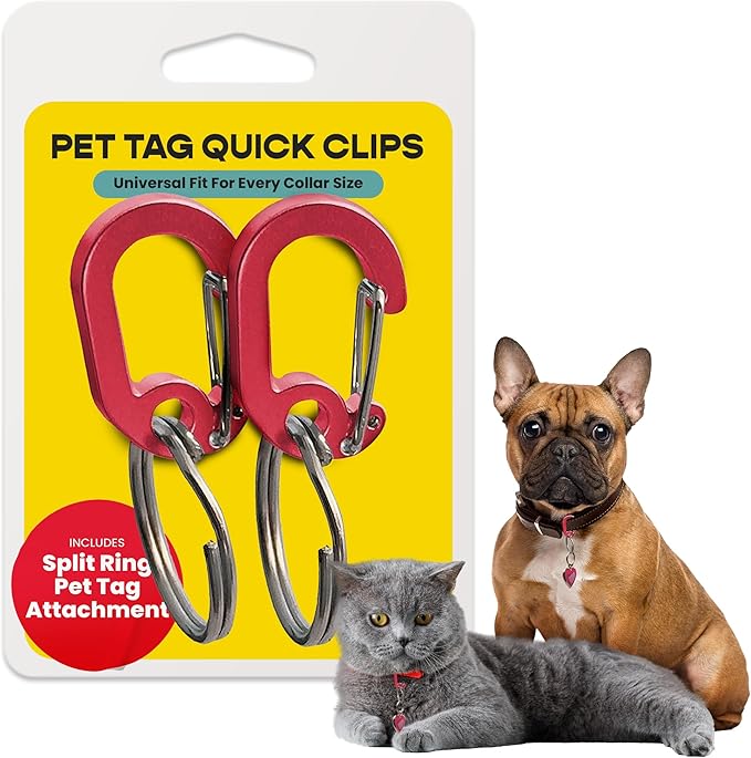LuckyPet Klippy Pet Tag Quick Clips - Cat & Dog Collar for ID Tags Holder Efficient Ring Attachment Clip for Safety - Red, 2 Pack