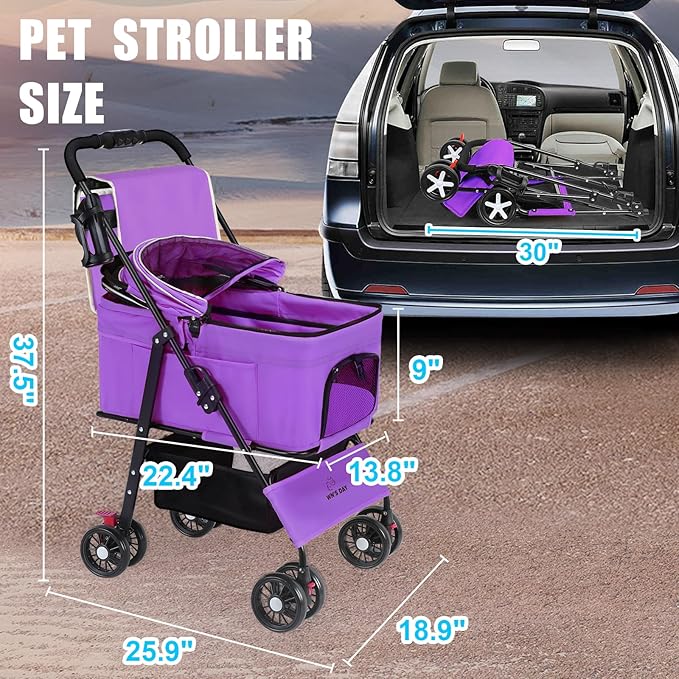 3 in 1 Pet Dog Stroller for Small Medium Dogs 10-50 lbs, Foldable Cat-Strollers for 2-Cats with Removable Carrier, Pet-Strollers for Cats with Storage Bag, Small Puppy-Stroller, Dog-Cart (Pink)