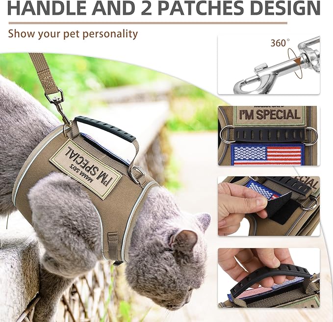 PUPTECK Soft Mesh Cat Vest Harness and Leash Set Puppy Padded Pet Harnesses Escape Proof for Cats Small Dogs Rabbits Bunny, Tactical Yellow, L