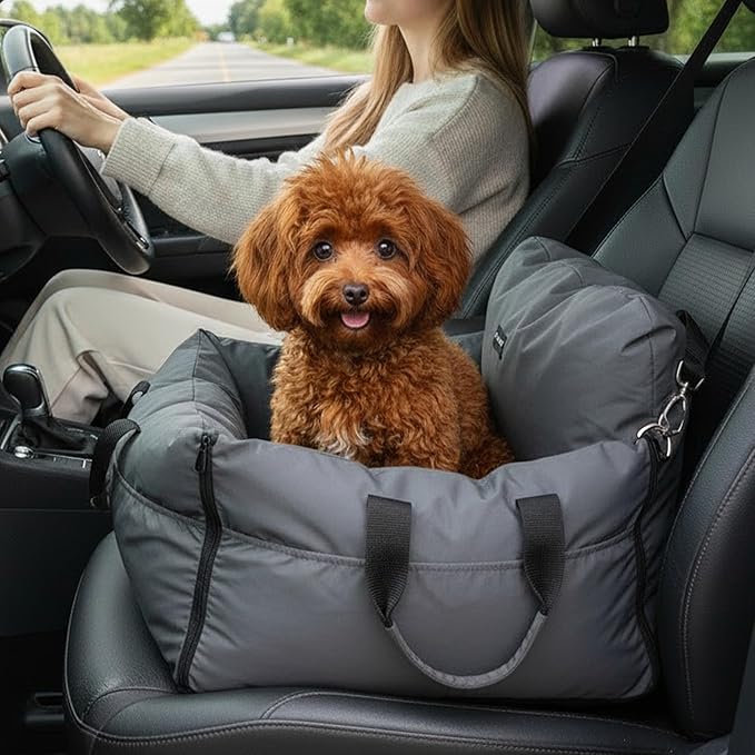 Dog Car Seat & Soft Dog Booster Seat for Small Dogs (<25lbs) with Waterproof, Fully Detachable Washable with Storage, Leash, Portable Pet Carseat Puppy Travel Carrier Bed