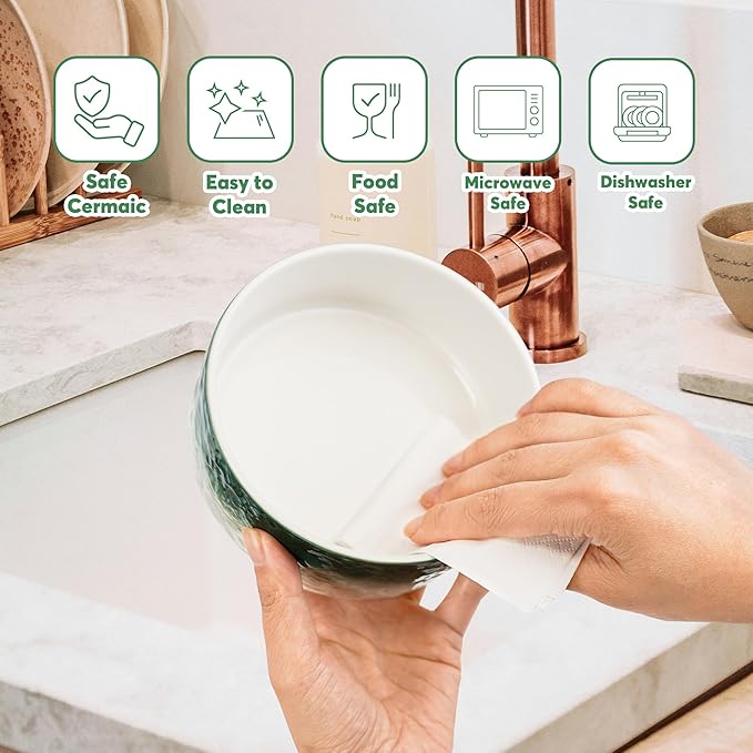 YOBRO Elegant Dog Bowls Set for Small Breeds, Beautiful Ceramic Stone Alike Style, Pet Bowl Set with Wooden Stand, Non-Slip,Modern Food or Water Dishs for Small Size Dogs, Gifts for Dog Owners, Green