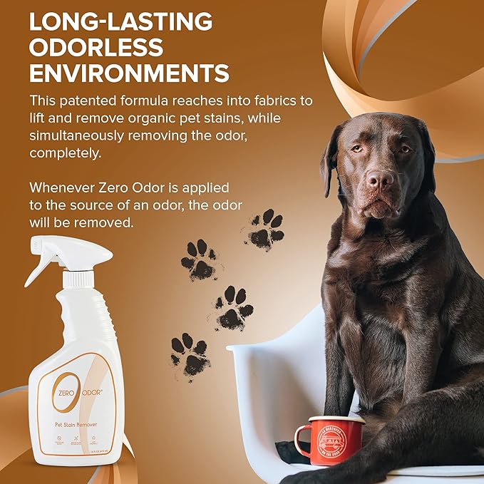 Zero Odor - Pet Stain Remover & Odor Eliminator - Permanently Remove Stain & Odor with Patented Technology Best for Carpet, Furniture, Floors, Pet Bed– Look and Smell Great, 16oz (Over 400 Sprays)
