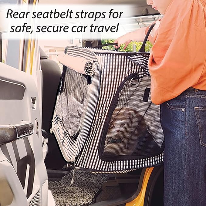 Necoichi Stress-Free Enclosure Cat Travel Carrier Cage 31.8" L x 20.0" W x 20.0" H with Litter Box Set Collapsible Gray White Stripes | Pop up Kannel, Crates