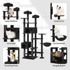 85inch Giant Cat Tree for Heavy Duty Big Cats, Multi-Level Luxury Cat Tower with Scratching Post, Cat Condo with Hammocks & Plush Perches for Indoor Cats Large Adult, Black