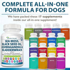 Sea Moss for Dogs 750mg Black Seed Oil 500mg Ashwagandha 250mg Turmeric 250mg Bladderwrack 250mg Dandelion 250mg & Vitamin C Vitamin D3 with Elderberry Manuka Yellow Dock 90 Tablets