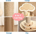 Made4Pets Cat Scratching Post, Cat Self Groomer for Indoor Cats, Cloud Soft Perch for Rest, 17.5" Tall Natural Sisal Scratcher Cat Grooming Interactive Ball Track Toys for Small Cats Kittens