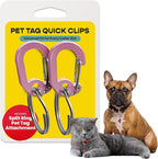 LuckyPet Klippy Pet Tag Quick Clips - Cat & Dog Collar for ID Tags Holder Efficient Ring Attachment Clip for Safety - Pink, 2 Pack
