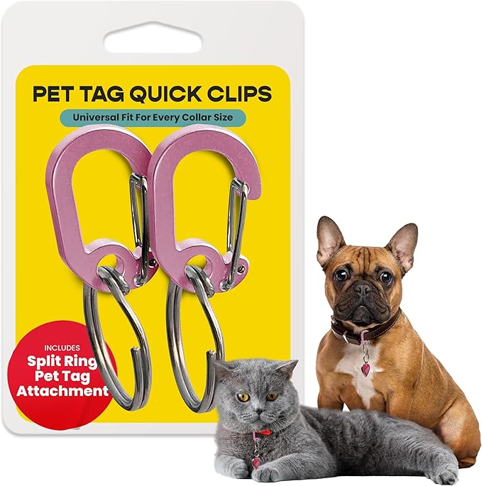 LuckyPet Klippy Pet Tag Quick Clips - Cat & Dog Collar for ID Tags Holder Efficient Ring Attachment Clip for Safety - Pink, 2 Pack