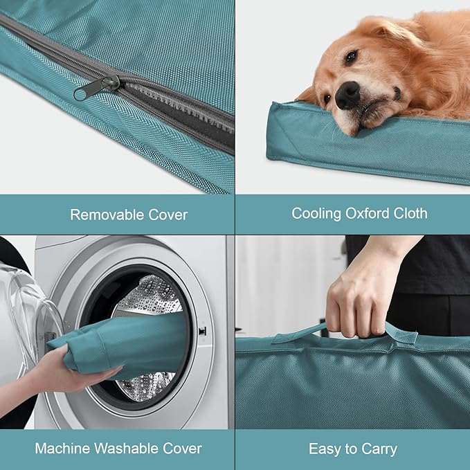 Outdoor Dog Bed for Medium Dogs, Waterproof Dog Bed for Medium Dogs Cats, Orthopedic Egg Crate Foam Pet Bed with Washable and Removable Oxford Cover, Light Blue