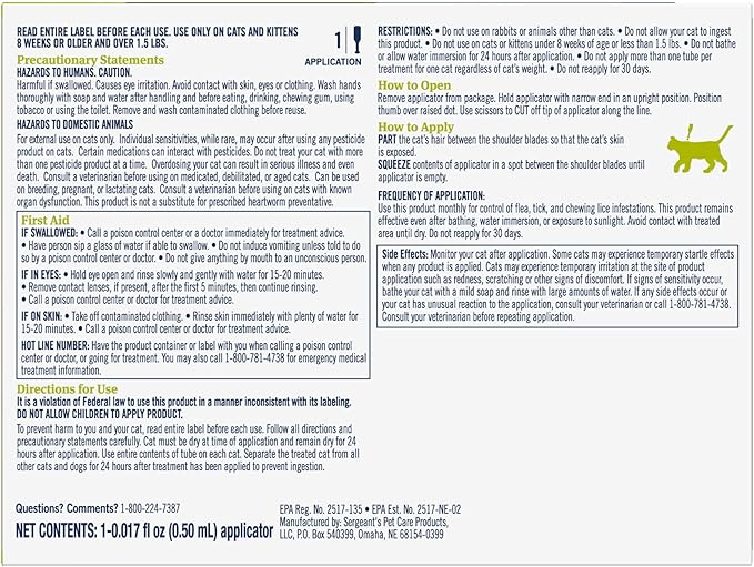 PetArmor Plus Flea and Tick Prevention for Cats over 1.5 lbs, Cat Flea and Tick Treatment, 6 Doses, Waterproof Topical, Fast Acting