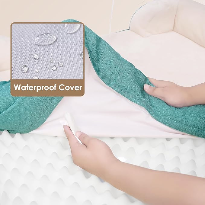 EHEYCIGA Orthopedic Dog Beds for Large Dogs, Waterproof Memory Foam Large Dog Bed with Sides, Non-Slip Bottom and Egg-Crate Foam Pet Couch Bed with Washable Removable Cover, Turquoise Blue