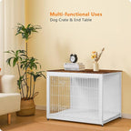 DWANTON Dog Crate Furniture with Cushion, Wooden Kennel Table with Double Doors, Indoor Dog House, Large Size, 38.5" L, White+Rustic Brown