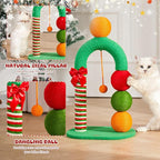 Durable Cat Scratching Post, Natural Sisal Cat Scratcher for Indoor Cats and Kittens, Cat Post with Dangling Ball, Easy Assembly with Bonus Sisal Ball Toy, Fun Candy Cane Design