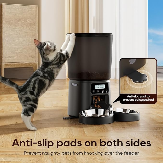 Automatic Cat Feeder,6L Timed Cat Dry Food Dispenser,Pet Feeder up to 6 Meals per Day,10S Voice Record,Flexible Schedule Timer,Auto Pet Feeder for Cats and Small Dogs (Black, 6L)