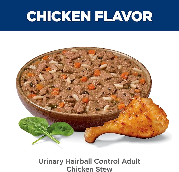 Hill's Science Diet Urinary Hairball Control Adult 1-6 Wet Cat Food, Chicken & Vegetables Stew, 2.9 oz Cans, Pack of 24