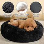 Dog Calming Beds for Small Medium Large Dogs - Round Donut Washable Puppy Dog Bed, Anti-Slip Faux Fur Fluffy Donut Cuddle Anxiety Cat Pet Bed(20" Black