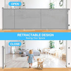 196 Inch Retractable Baby Gates Extra Wide, 41 Inch Reinforced Extra Tall Gate for Large Openings, Mesh Safety Gate for Kids Pets, Retractable Dog Gate for Pool Garages Doorway Indoor Outdoor, Gray
