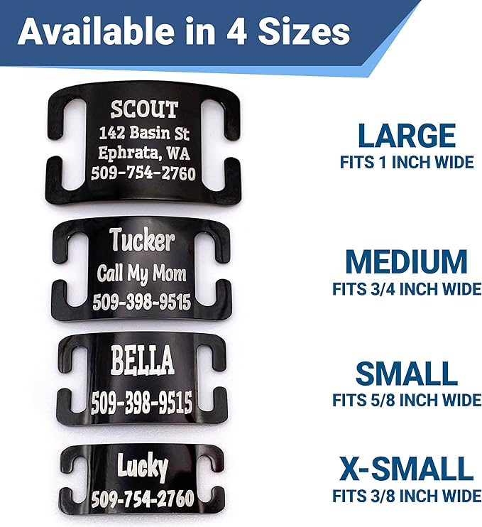 GoTags Slide-On Pet ID Tags, Personalized Dog and Cat Collar Tags, Silent, No Noise Tags Made of Stainless Steel, Custom Engraved