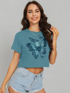 Womens Summer Crop Tops Short Sleeve Round Neck T-Shirts Loose Fit Casual Blouse