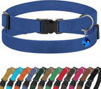 Breakaway Cat Collar Leather with Removable Bell - 13 Colors Available - Soft Adjustable Girl Boy Safety Lightweight Pet Kitten Collars Pink Brown Blue Green Red Orange Black (Blue)