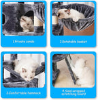 Hey-brother Cat Tree, 69.3-Inches Multi-Level Plush Cat Tower for Indoor Cats with Large Top Perch, Extra Spacious Hammock, 2 Hammocks Ramp, Hanging Ball, Smoky Gray MPJ037G