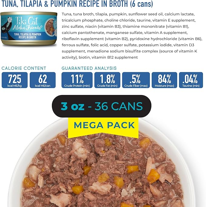 Tiki Cat Aloha Friends Wet Cat Food, Tuna Favorites, Mega Pack, 3 oz. Can (36 Count)