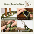 Cat Harness and Leash Set, Step-in Escape Proof Adjustable Vest Harness for Small Medium Large Cats, Lightweight Soft Breathable Reflective Kitten Harness for Walking Travel, Camping(Green, S)