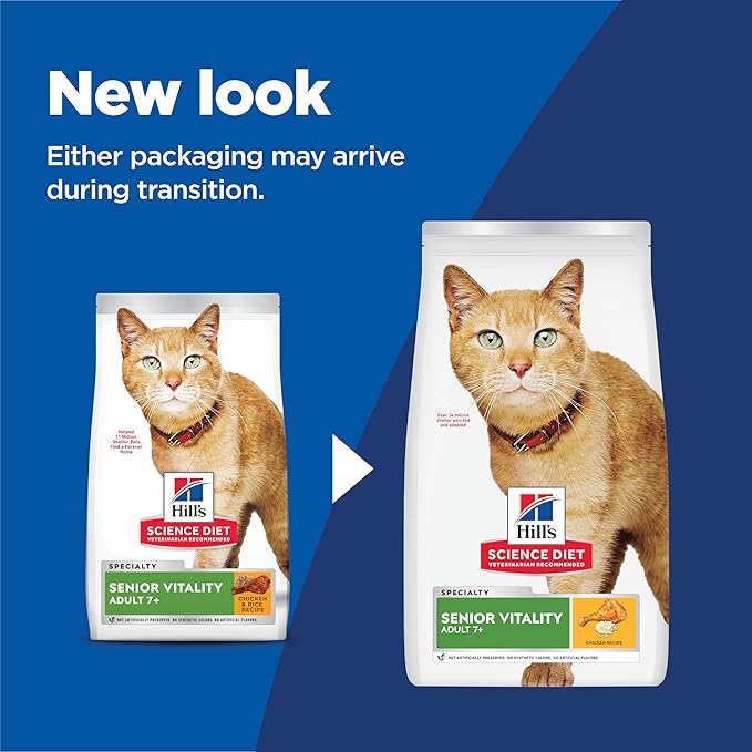 Hill's Science Diet Senior Vitality, Senior Adult 7+, Senior Premium Nutrition, Dry Cat Food, Chicken & Rice, 6 lb Bag