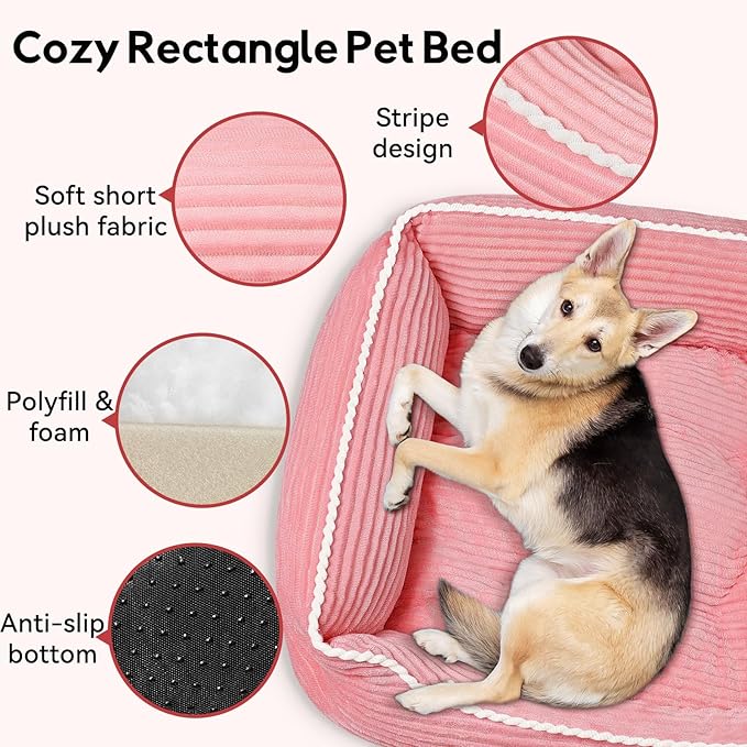 Rectangle Dog Bed for Large Medium Pets Indoor Outdoor With Removable Mat,Machine Washable Sleeping Sofa Non-Slip Bottom Breathable Soft Puppy Bed Durable Orthopedic Calming Pet Cuddler (Medium, Pink)