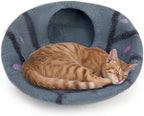 Woolygon Premium Felt Cat Cave Bed – Wool Kitty Beds Handcrafted Kitten Caves Bed for Indoor Cats - Made from 100% Eco-Friendly Merino Wool, Foldable Cat Hidewawy Covered Cat Houses (Enchanted Tree)