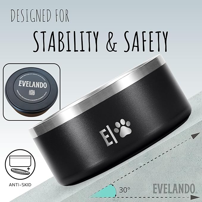 EVELANDO® Premium Dog Food Bowl 64 oz Stainless Steel 8 Cups Medium Large Dog Bowls Non Slip & BPA-Free L X XL Pet Water Bowl Platos para Perros Indoor Outdoor Pet Dish Feeder Water and Food Dish