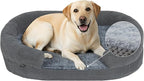 Orthopedic Dog Bed for Extra Large Dogs, Extra-Thick 3.6" Foam Fluffy Fur Sofa with Comfortable Sides, Soft and Big Dog Couch Bed with Washable Removable Cover and Non-Slip Oval Bottom, Grey
