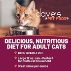 Dave's Pet Food Grain Free Wet Canned Cat Food Pate(Chicken), Made in USA Naturally Healthy, Wheat & Gluten-Free, 12.5 oz Cans (12 Pack)