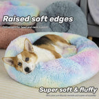 Anti Anxiety Round Fluffy Plush Faux Fur Warm Washable Dog Bed & Cat Bed, Original Bed for Small Medium Large Pets,Used to Relieve Joints and Improve Sleep（20"/24"/27''） (20", Rainbow)
