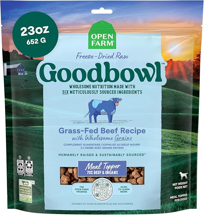 Open Farm Goodbowl Dog Food Topper, Freeze Dried Raw, Grass-Fed Beef & Wholesome Non-GMO Grains Recipe, 23oz Bag