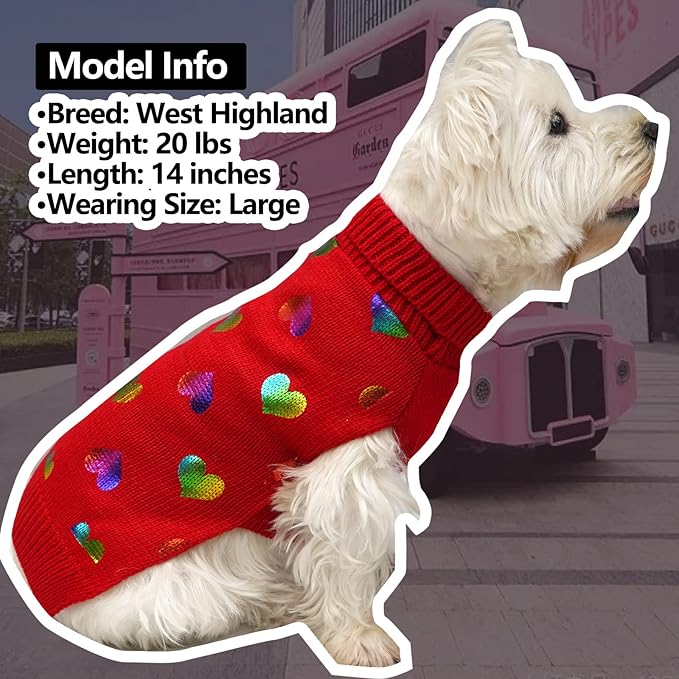 KYEESE Dog Sweaters Colorful Radiant Printing Love Design with Leash Hole Pet Sweater Pet Clothes,L