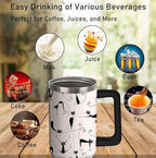 40oz Cute Cat Tumbler with Handle and Straw, Stainless Steel Insulated Cup with Lid, Travel Coffee Mug Water Bottle, Birthday Mothers Day Gifts for Women Men Animal Lovers