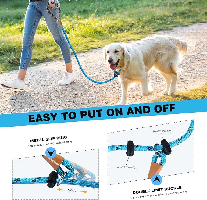 lynxking Slip Lead Dog Leash Reflective, Heavy Duty Comfortable Strong Rope for Large Medium Small Dogs No Pull Pet Training (Light Blue, Small 3/8in x 6ft-Slip Lead)