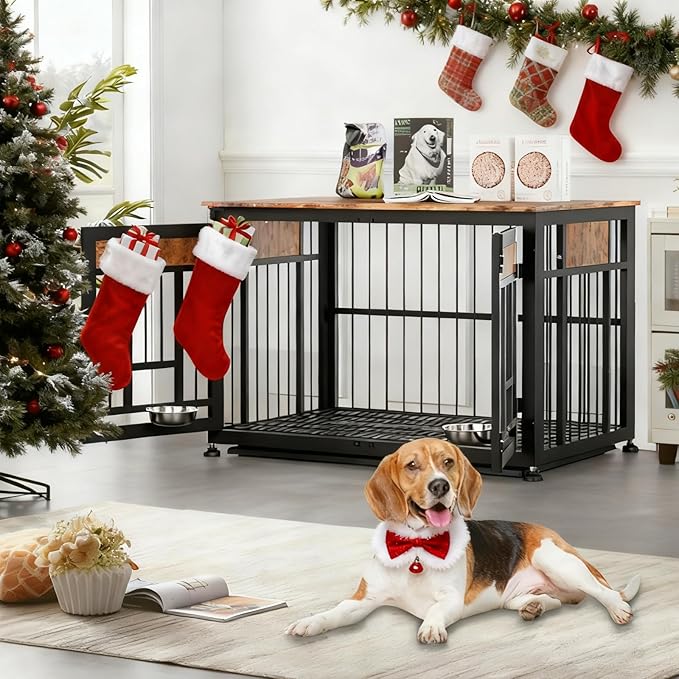 Heavy Duty Dog Crate Furniture for Large Dogs, Decorative Pet House End Table, 42inch Large Wooden Cage Kennel Furniture Indoor for Medium Dog