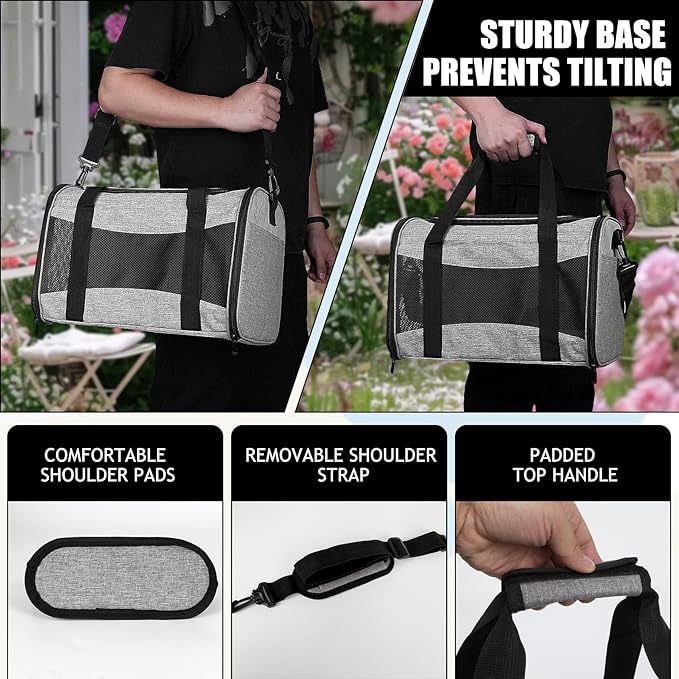 Carriers Soft-Sided Pet Carrier Case for Small Medium Cats Dogs Puppy Under 15 lbs,Airline Approved Cat Carrier with 4 Ventilated Windows (Medium,Grey&Black)
