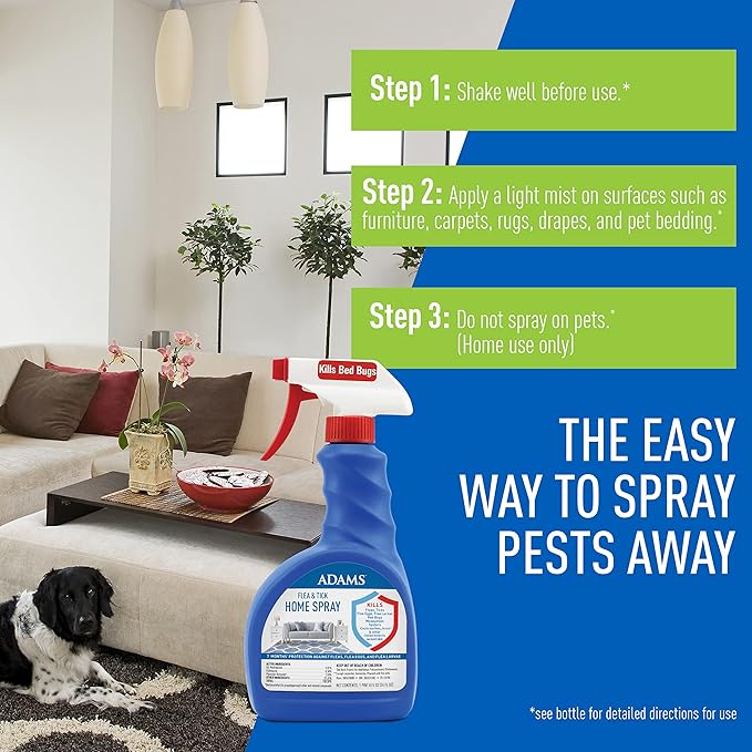 ADAMS Flea & Tick Home Spray, Kills Fleas, Flea Eggs, Flea Larvae, Bed Bugs, Ticks, Ants (Except Carpenter, Harvester, Pharaoh & Fire Ants), Cockroaches, Spiders, & Mosquitoes In The Home, 24 Fl Oz