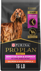 Purina Pro Plan Sensitive Skin and Stomach Dry Dog Food Senior Adult 7 Plus Salmon and Rice Formula - 16 lb. Bag