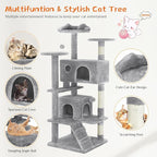 Sweetcrispy 54 Inch Cat Tree Tower, Multi-Level with Cat Scratching Post, Indoor Cat Condo with Climbing Ladder, Plush Toy, Play House for Cat, Light Grey