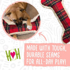 HuggleHounds Tartan Tidings Plush Bone Dog Toy - Dog Fuzzy Bone Toy, Soft Fleece, Durable, Stuffed Plush for Large Breeds, Puppies, Faux Sheepskin - 24" (1 Pack)