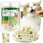 60g Cat Grass Teething Sticks with Goat Milk Favor, Edible Freezed Drying Cat Grass Treats, Cat Snacks for Hairball Removal and Dental Care