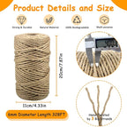 Jute Rope for Cat Scratch Post 1/6" mm Diameter 328 FT Cat Natural Hemp Rope Cat Tower Repair Rope Cat Tree Rope Replacement Recovering and DIY