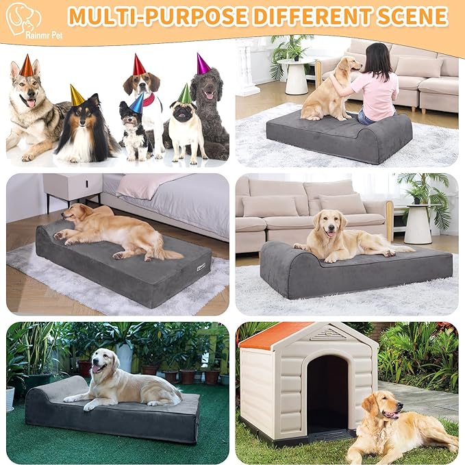 Orthopedic Dog Beds for Large Dogs, 7" Memory Foam Dog Beds with Waterproof Liner, Chew Proof Microsuede Cover, Removable and Washable, Nonskid Bottom, 52"x36" XL Grey
