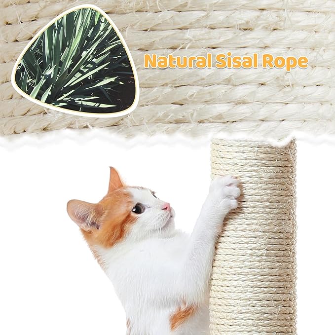 Yaheetech Cat Scratching Post, 37in Cute Coconut Palm Cat Scratcher w/Natural Sisal Rope, Coco Leaf, Dangling Pompom, Bending Perch, Cozy Condo Cat Scratching for Indoor Cats, Green/Yellow