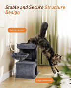 Cat Tree with Soft Top Perch, 21.6in Cat Tower with Hammock and Dual Condos, All-in-one Cat Activity Center, Dark Gray
